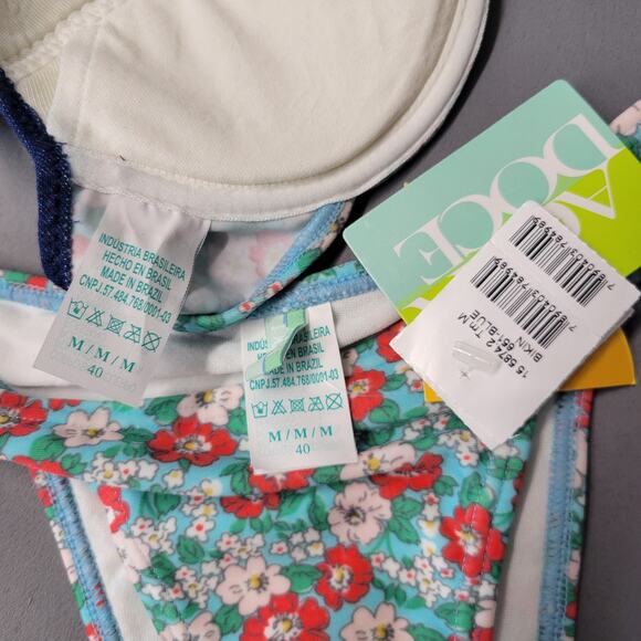 Agua Doce Brazilin Cheeky Bikini Swimsuit Womens M Blue Floral Underwire Padded - Picture 13 of 16